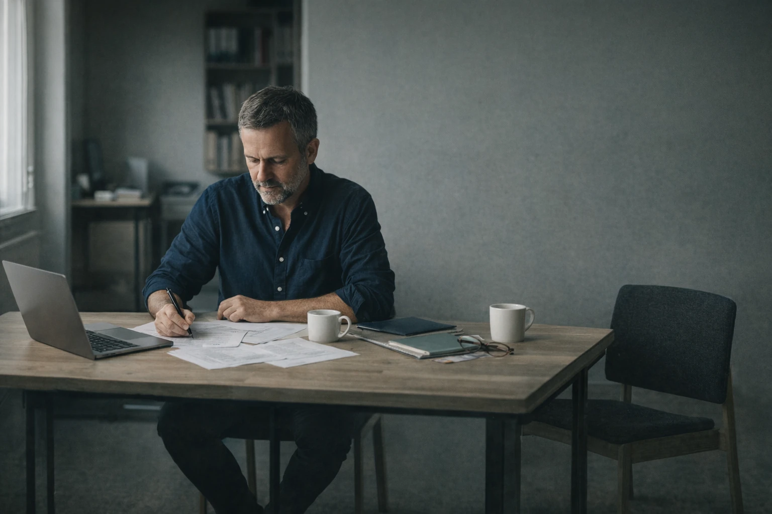 Roligt editorial hero-billede med professionelt samarbejde og fælles retning